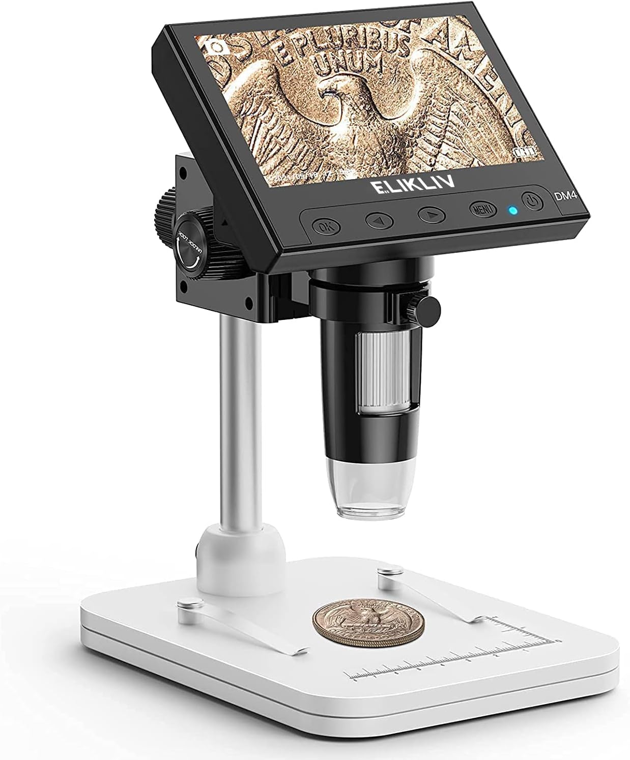 Amazon.com : Elikliv Microscope, LCD Digital Coin Microscope 1000x, Coin Magnifier with 8 Adjustable LED Lights, PC View Compatible with Windows/MacBook, EDM4, 4.3-Inch